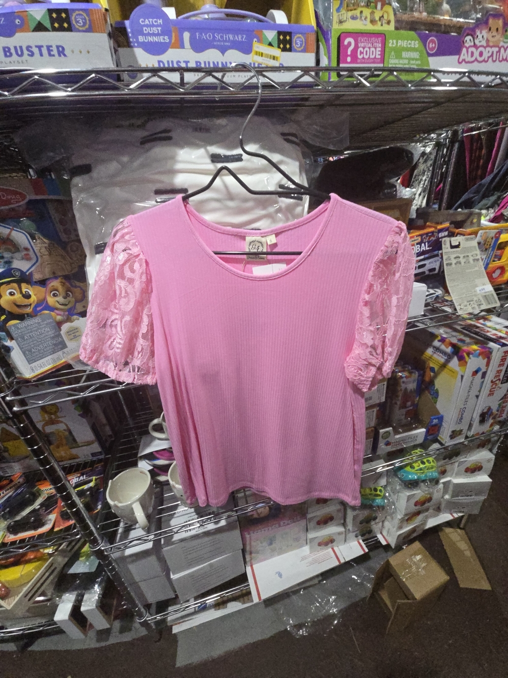 New Small Grace & Emma Women’s Pink Lace Sleeve Top